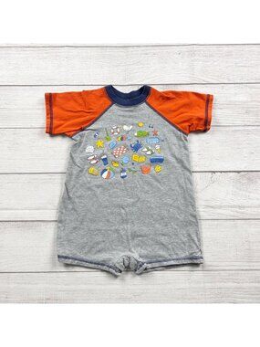 Mulberribush Baby Beach Themed Romper Orange Gray Short Sleeve 18-24 Months